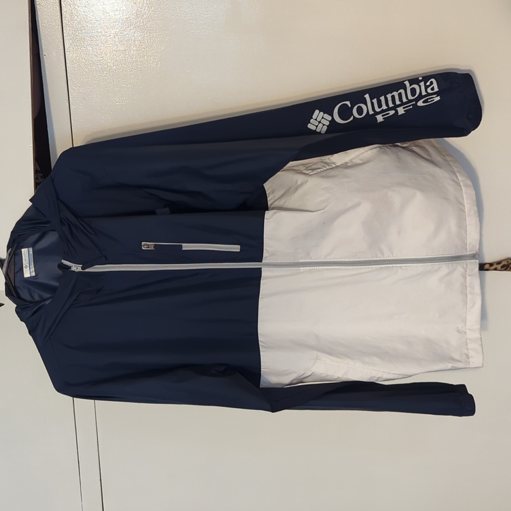 Columbia PFG Windbreaker Jacket, Men's Medium, Blue, White